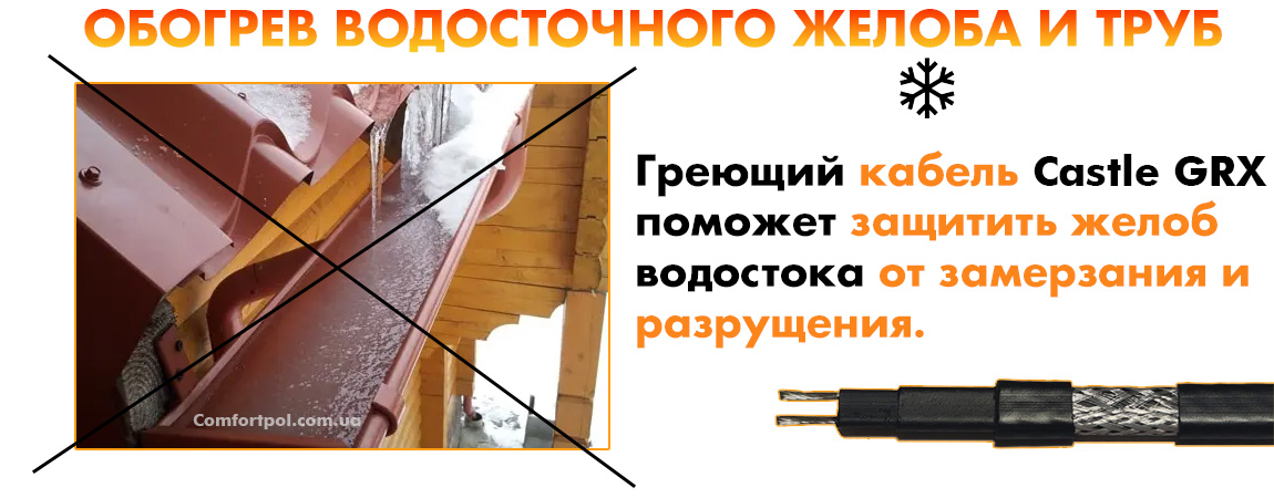 Саморегулирующий кабель Castle для обогрева (антиоблединения) водостока
