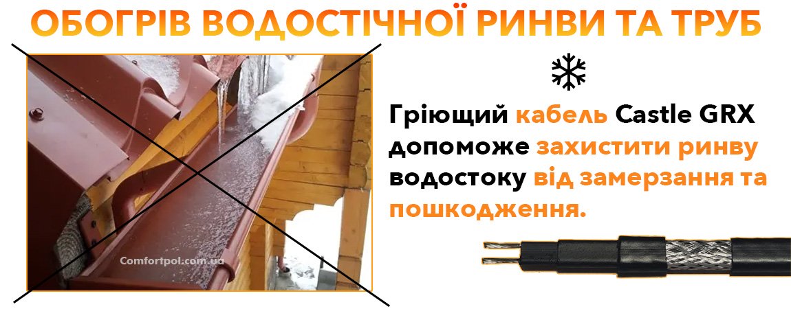 Саморегульований кабель Castle для обігріву (антиобледеніння) водостоку