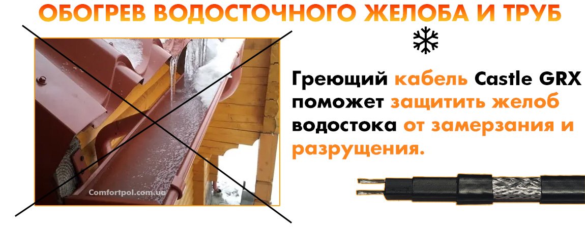 Саморегулирующий кабель Castle для обогрева (антиоблединения) водостока